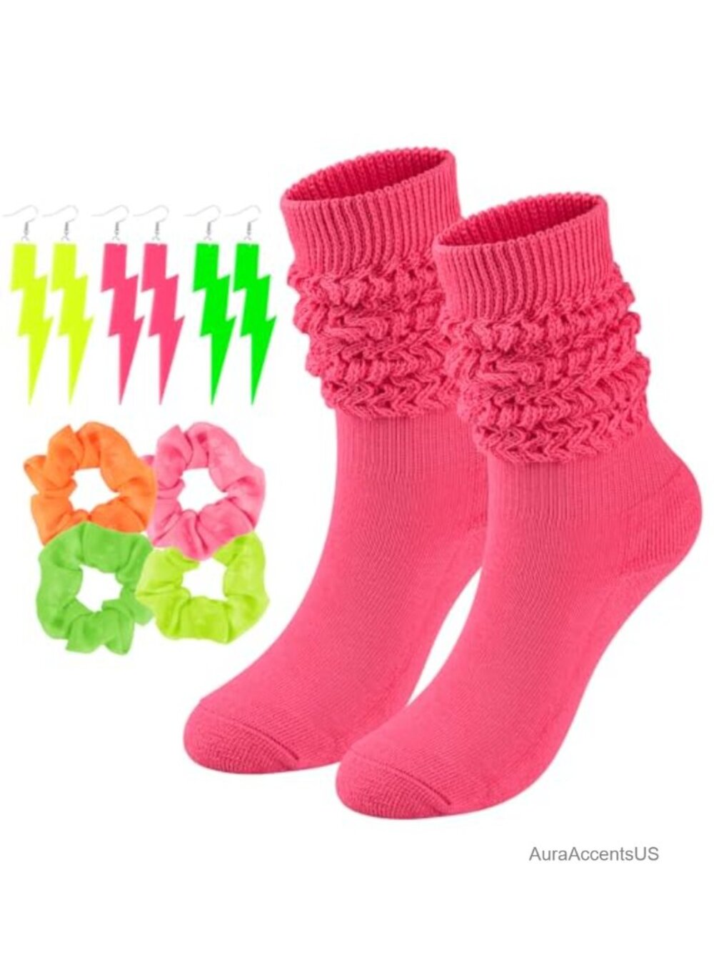 Slouch Socks Knee High Retro Party Set Earrings Scrunchies Women